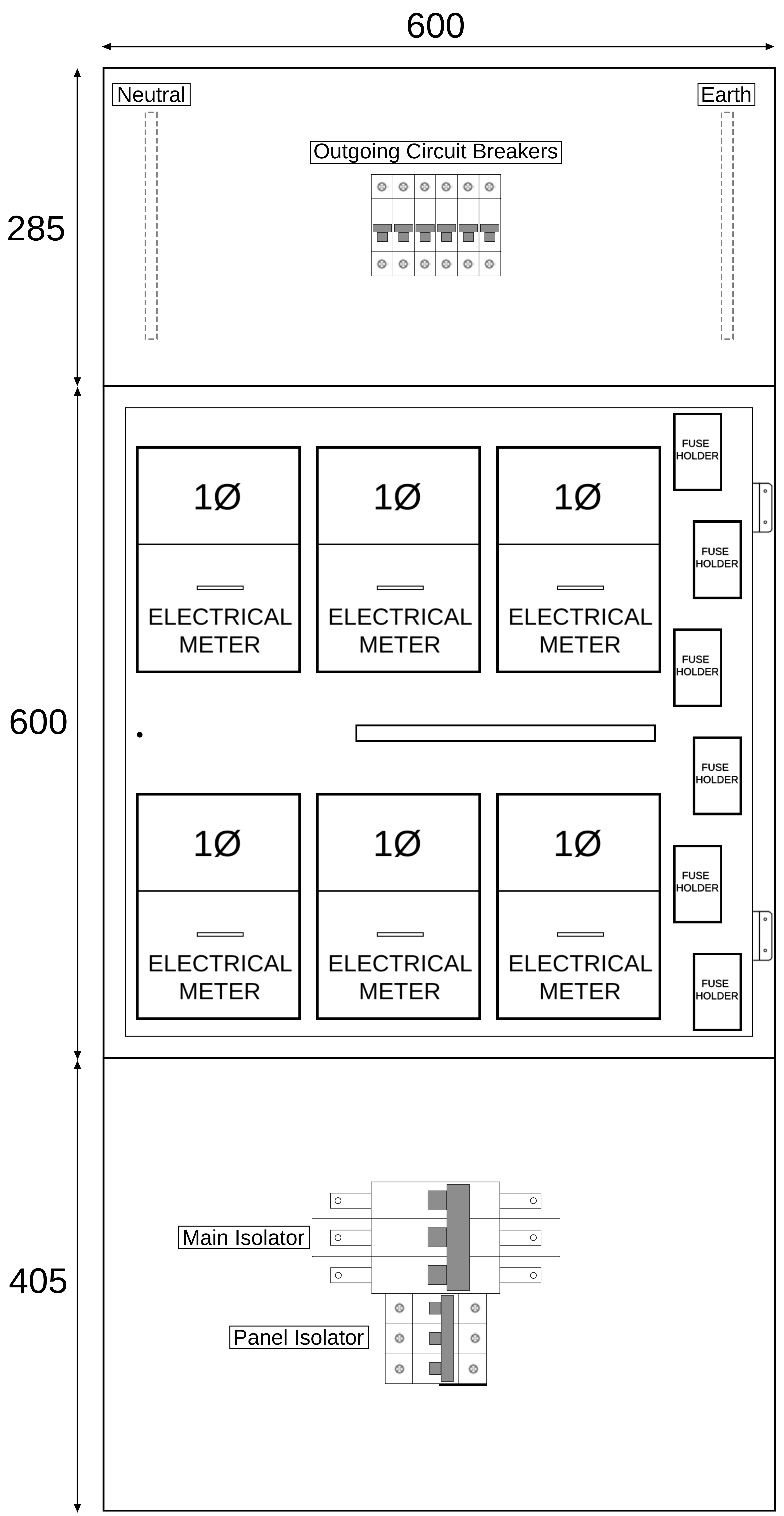 6 Way Meter Panel with 100 Amp Panel Isolator